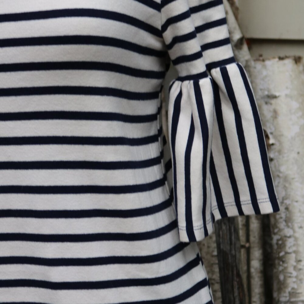 W5 for Anthropologie Blue White Stripe 3/4 Ruffle Sleeve Knit Top Sz SMALL - Picture 3 of 6
